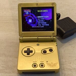 Nintendo Game Boy Advance SP Backlit Zelda Console 101 & Charger AGS-101 Gold